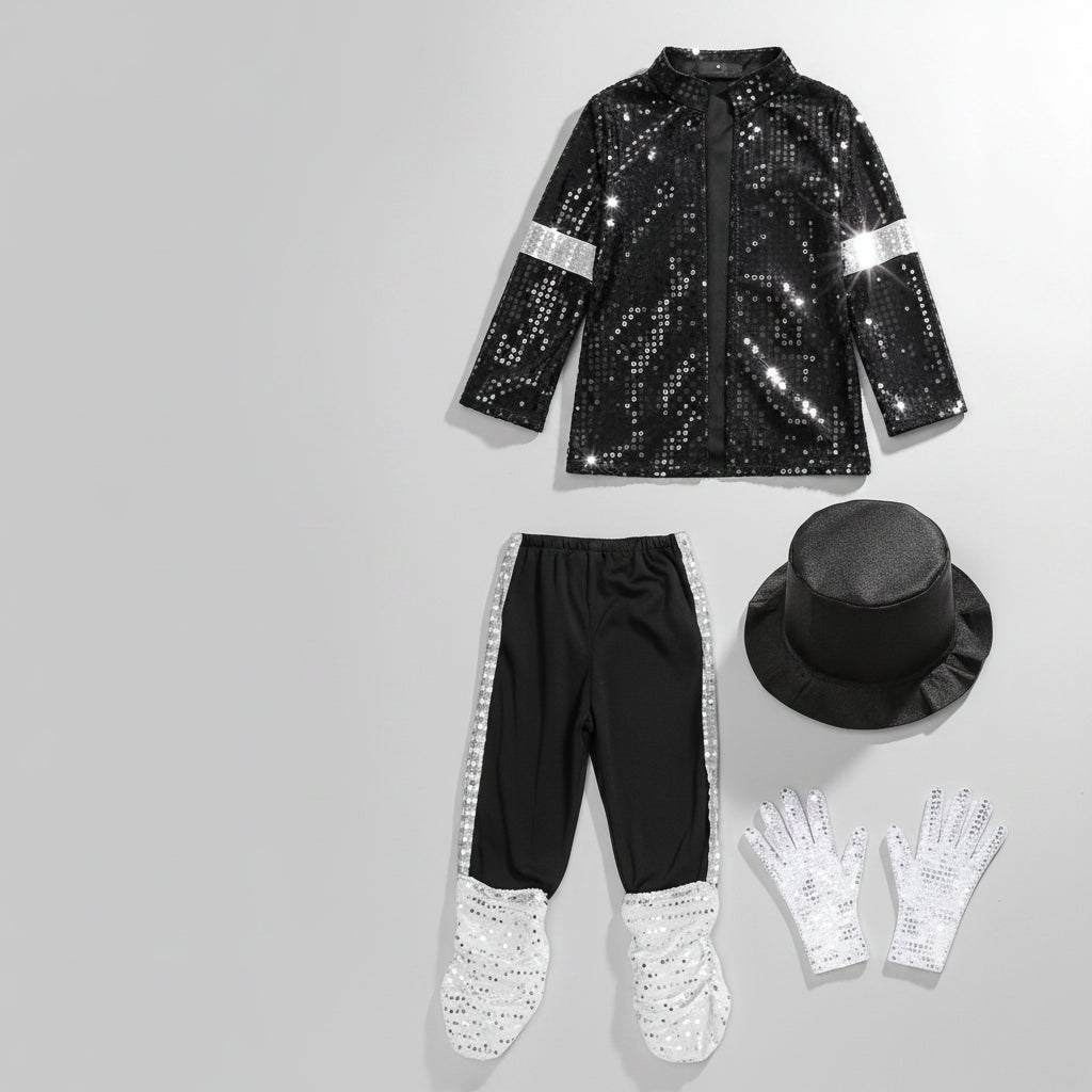 Kids Sequin Jacket Costume for Dance Performances in shimmering black and silver, available in sizes S-XL, perfect for adding sparkle to any dance routine 0
